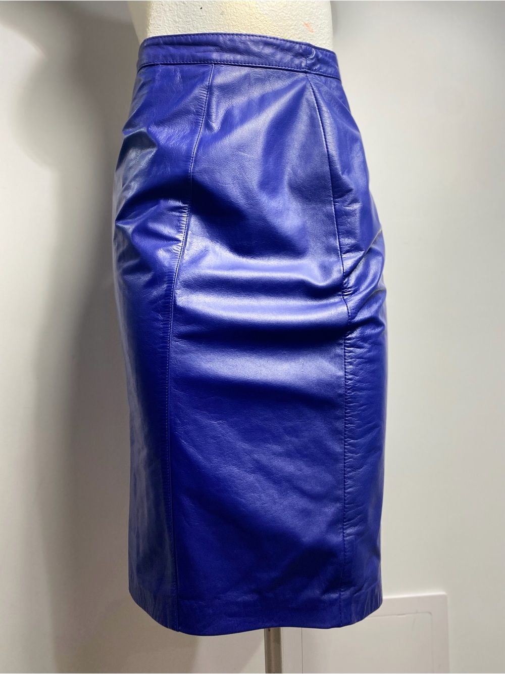Bold Cobalt Blue genuine Leather Pencil Skirt
